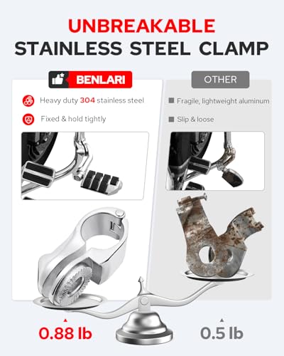 Benlari Motorcycle Adjustable Highway Footpegs Style 3 Chrome Long Angled Fit for Harley Touring Street Glide Softail Dyna Sportster fits 1"(25mm) 1-1/4"(32mm) Engine Guard - size: LONG