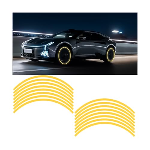Zpana 16PCS Car Wheel Rim Reflective Stickers, Anti-Scratch Vehicle Night Safety Warning Rim Decals, Auto Tire Hub Eyebrow Tape Stripe Decorative Sticker, Universal for SUV Sedan Truck (Yellow) - color: Yellow
