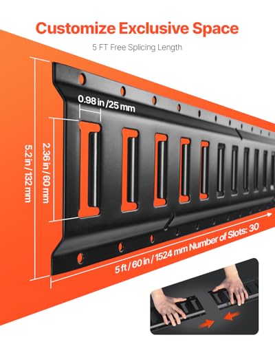 VEVOR E-Track Tie-Down Rail Kit, 5' E Tracks Set, 16Pcs Includes 4 Steel Rails & 2 Single Slots & 6 O-Rings & 4 Tie-Offs w/D-Ring & 2 Ratchet Straps, Cargo Motorcycles Bikes Securing Accessories
