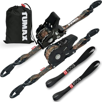 2-Pack Retractable Ratchet Tie Down Straps, 1" x 10ft with Soft Loops & S-Hooks, 1500lbs Break Strength Self-Retracting Cargo Straps for Truck, Trailer, Motorcycle, ATV, Kayak (Camouflage) - size: 2PK- 1500lbs-Camouflage