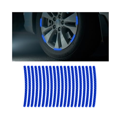 20PCS Reflective Car Wheel Decorative Stripe Stickers, Fluorescent Auto Night Safety Warning Sticker, Anti Scratch Waterproof Wheel Rims Tape Decal, Universal Vehicle Accessories (Blue) - color: Blue