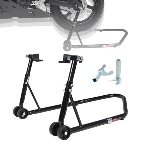 Motorcycle Stand 850LB Adjustable Sport Bike Rear Wheel Lift Swingarm Paddock Stands Black, 5 Adjustable Heights, U+L - color: Upgraded-Black, size: U+L