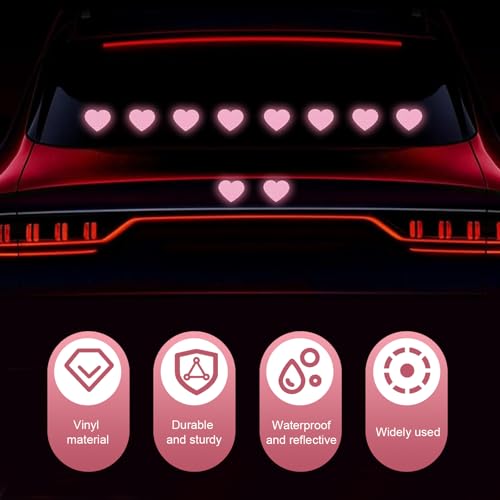 10 PCS Bling Heart Bumper Decals, High Intensity Reflective Sticker for Safety Sign, Waterproof Vinyl Bumper Decals for Cars, Universal for Car Motorcycle Truck (Pink)