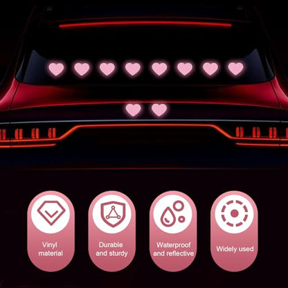 10 PCS Bling Heart Bumper Decals, High Intensity Reflective Sticker for Safety Sign, Waterproof Vinyl Bumper Decals for Cars, Universal for Car Motorcycle Truck (Pink)