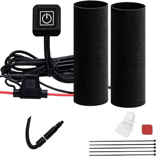 12V Motorcycle Heated Grips Cover, Universal Handlebar Grip, 3 Temperature Settings, IP67 Waterproof, ATV Scooter Motorcycle Hand Grip Heater Warmer Hot with Switch & Fuse - color: Heated grip cover - Black