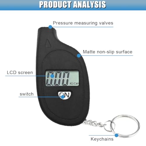 Digital Tire Pressure Gauge, 5-150PSI 4 Unit Settings Car Tire Pressure Monitor with Keychain & LCD Display, High Accuracy Auto Digital Tires Gauge for Car, Truck, Motorcycle (Black) - color: Black