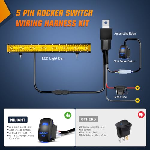 Nilight Side Shooter LED Light Bar 20 Inch Triple Row Spot Flood Combo Yellow Beam Lighting with 5Pin Rocker Switch Wiring Harness Kit for Off-Road Light on Truck SUV ATV UTV - color: Yellow - 20Inch Side Shooter Light Bar + Wiring Harness