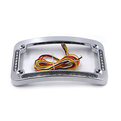 HTTMT- Dual LED Curved Motorcycle License Plate Frame w/Turn-Signal,Brake Light - Chrome Finish Universal Compatible with Any Motorcycle [P/N: MT294-007-CD]… - color: Chrome