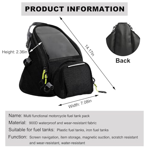 Motorcycle Tank Bag with Waterproof Touch Screen Phone Pouch, Oxford Cloth, Fits Most Motorcycles