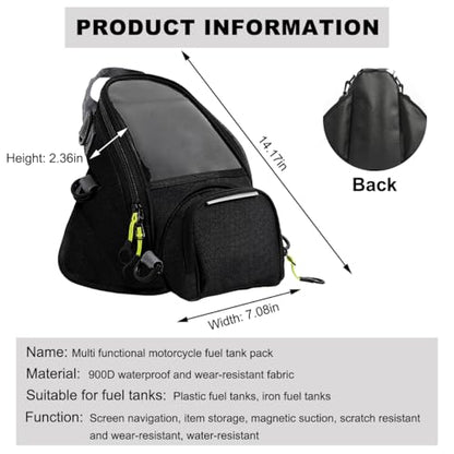 Motorcycle Tank Bag with Waterproof Touch Screen Phone Pouch, Oxford Cloth, Fits Most Motorcycles