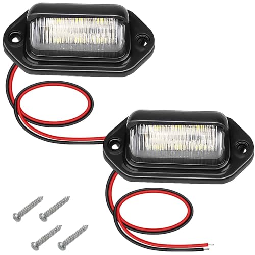 ecocstm 2 PCS White LED License Plate Light, 6-SMD Waterproof Tag Lights, 12V-24V DC Lamp Taillight, Step Courtesy Light Dome Cargo Lights for Truck SUV Van RV Trailer - color: 2 PCS