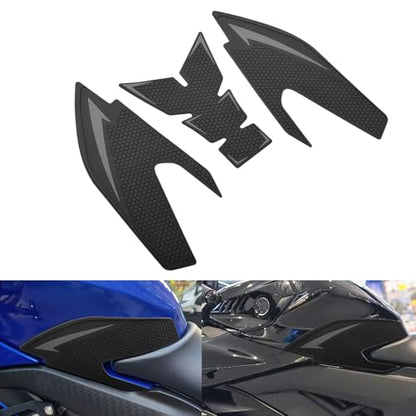 Motorcycle Non-Slip Rubber Gas Tank Pads with Knee Grips - 4-Piece Traction Side Protectors (for Yamaha Vehicle) YZF-R25 YZF-R3 (2019-2025) Fuel Tank Pad (Gray) - color: Gray