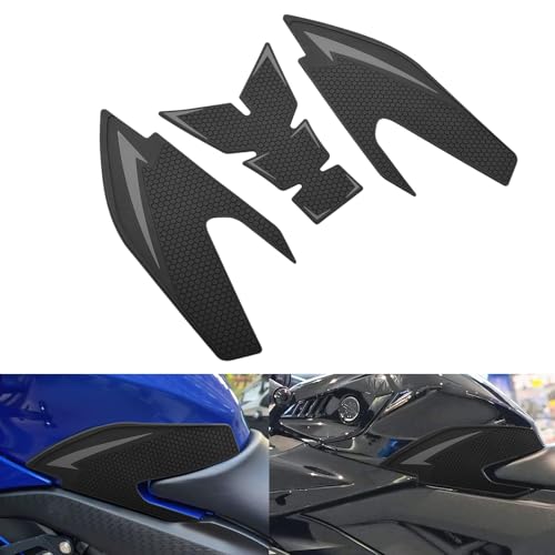Motorcycle Non-Slip Rubber Gas Tank Pads with Knee Grips - 4-Piece Traction Side Protectors (for Yamaha Vehicle) YZF-R25 YZF-R3 (2019-2025) Fuel Tank Pad (Gray) - color: Gray