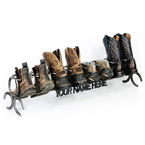 Rustic Custom Name Horseshoe Boot Rack - The Heritage Forge