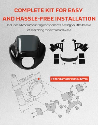 TCMT Motorcycle Headlight Quarter Fairing with Windshield and Bracket Mount Kit Fit for Harley 2020-2024 Softail Standard 2018-2020 Low Rider 2018-2020 Street Bob Vivid Black - color: Headlight Fairing&Bracket