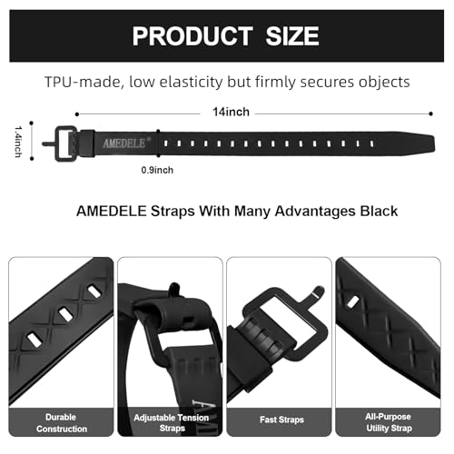 4 Pack Lashing Straps with Buckles,Adjustable Utility Tension Straps,Simple Tie-Downs Straps for Securing Bike Moto Luggage,Garden Hoses,Skis,Wires and Cables,Black,14" - color: Black, size: 14" Length / 4 Pack