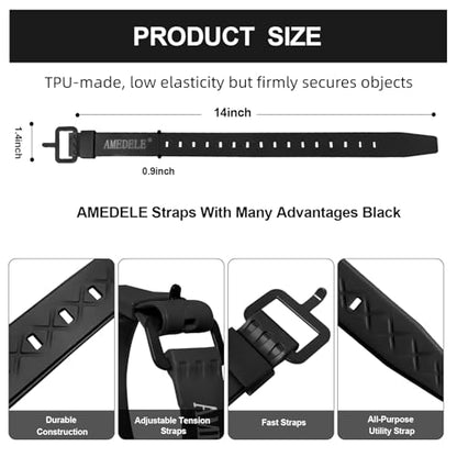 4 Pack Lashing Straps with Buckles,Adjustable Utility Tension Straps,Simple Tie-Downs Straps for Securing Bike Moto Luggage,Garden Hoses,Skis,Wires and Cables,Black,14" - color: Black, size: 14" Length / 4 Pack