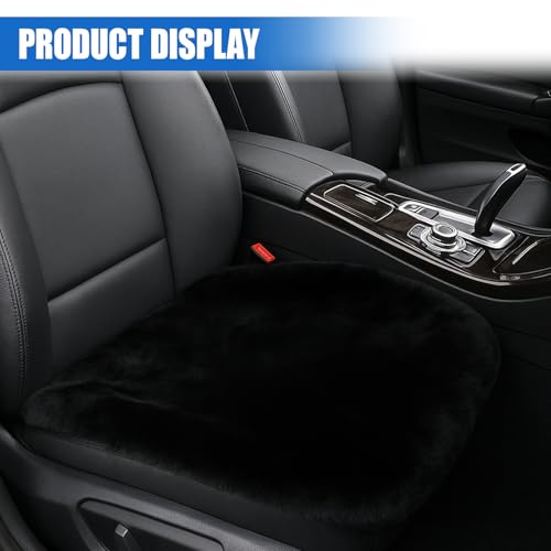 Sheepskin Car Seat Cushion, Thin Soft Faux Fur Auto Seat Cover, Breathable Comfort Seat Protector Pad, Fluffy Non-Slip Winter Driver Seat Cover for Car, Truck, Office, Home Decoration (Black)