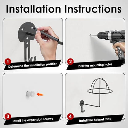 4Pack Helmet Holder Wall Mount,Metal Motorcycle Helmet Holder with Hooks Multifunctional Helmet Storage Rack for Helmets,Hats,Jackets - size: 4PCS-NEW