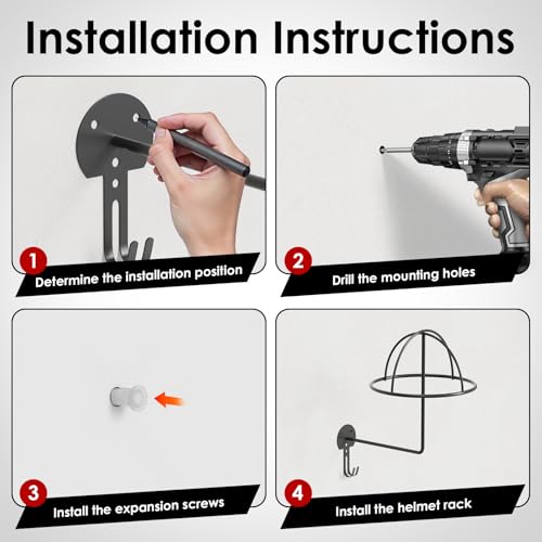 4Pack Helmet Wall Mount-Metal Motorcycle Helmet Holder with Screws,Heavy Duty Helmet Holder for Hats,Jackets,Balls & Helmet Accessories - size: 4PCS