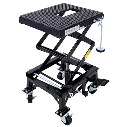 Hydraulic Motorcycle Scissor Lift Stand 300 Lbs Dirt Bike Jack Foot Pedal Lifting Portable Garage Repair Platform Wheel Shop Maintenance 300 lbs Black