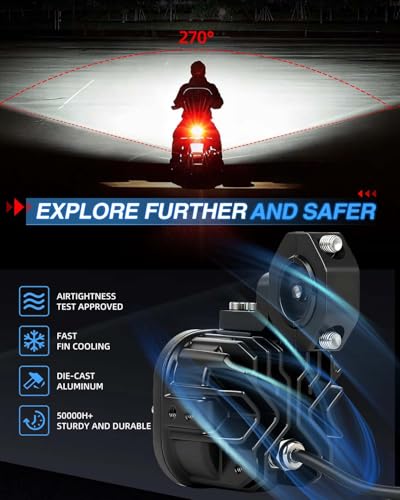 BraveWAY 3 Inch Motorcycle Driving Lights 120W LED Fog Lights with DRL 4 Strobe Modes Amber & White Beams LED Auxiliary Spotlights with Mount Brackets Wire Harness for Motorcycle ATV Night Riding UTV - size: 3INCH-4-H