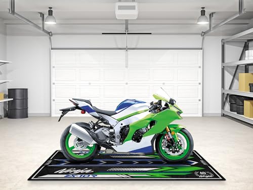wibeart MPM Motorcycle Mat for ZX-10R Washable Non - Slip Oil & Water Resistant Parking Pitmat for Garage, Showroom, Workshop Use | Size 1: 86.6 x 39.4/220 x 100 cm