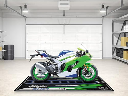 wibeart MPM Motorcycle Mat for ZX-10R Washable Non - Slip Oil & Water Resistant Parking Pitmat for Garage, Showroom, Workshop Use | Size 1: 86.6 x 39.4/220 x 100 cm