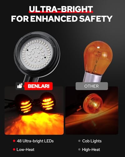 Benlari Motorcycle LED Turn Signal Lights, Motorcycle Bullet Rear Turn Signals with 8mm&10mm Mounting Hole,Amber Indicator Signal Lights Compatible with Honda Yamaha Suzuki Kawasaki Harley - color: Black(Amber+Red)