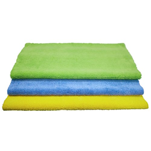 POLYTE Microfiber Cleaning Towel Ultrasonic Cut Edgeless (16x16, 24 Pack, Premium, Blue,Green,Yellow) - color: Blue,green,yellow