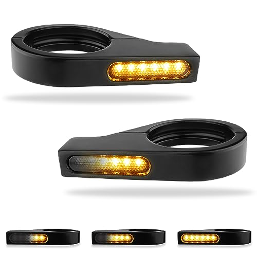 TSUNG Motorcycle Fork Mounted LED Turn Signals 39-41mm Switchback Sequential Amber Light with Bracket Indicater for Cruiser, Street Bike & Touring Motorcycles (Black-Amber(39-41mm)) - color: 2wire Amber