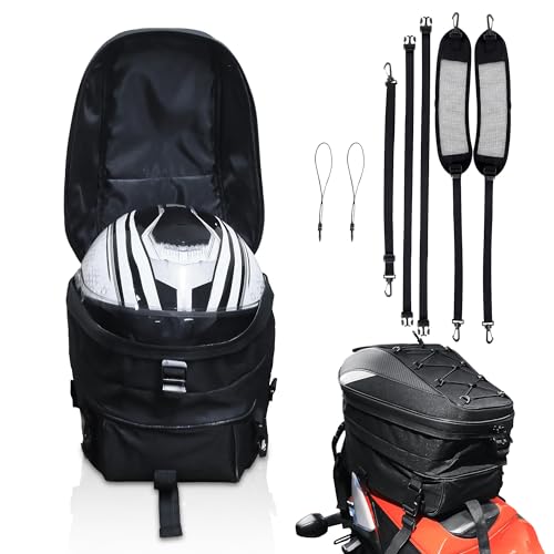 MZS Motorcycle Tail Bag, 38L Expandable Dual Use Helmet Bag Luggage Storage Backpack with Waterproof Rain Cover - Multifunctional Motorbike Rear Seat Bag Accessories - size: 38L