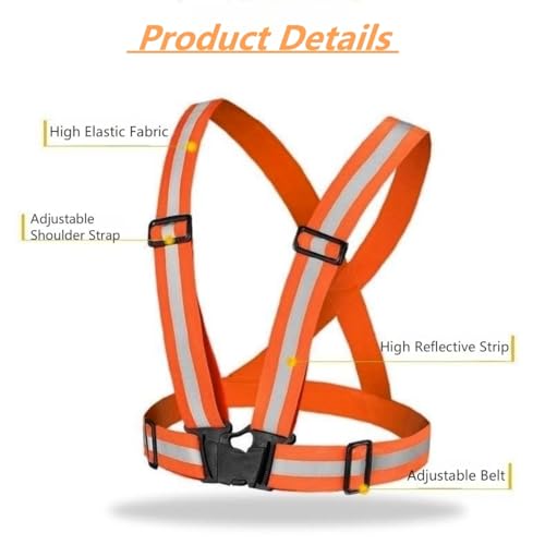 Reflective Vest, High Visibility Safety Vest Straps Reflective Gear for Night Running Walking Cycling for Men Women Kids - color: Orange