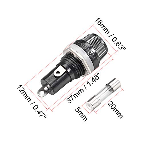 uxcell Screw Cap Panel Mounted Fuse Holder AC 125V/15A 250V/10A Black with 5 x 20mm Glass Fuse 2Set - size: 5 x 20mm