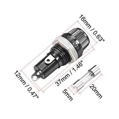 uxcell Screw Cap Panel Mounted Fuse Holder AC 125V/15A 250V/10A Black with 5 x 20mm Glass Fuse 2Set - size: 5 x 20mm