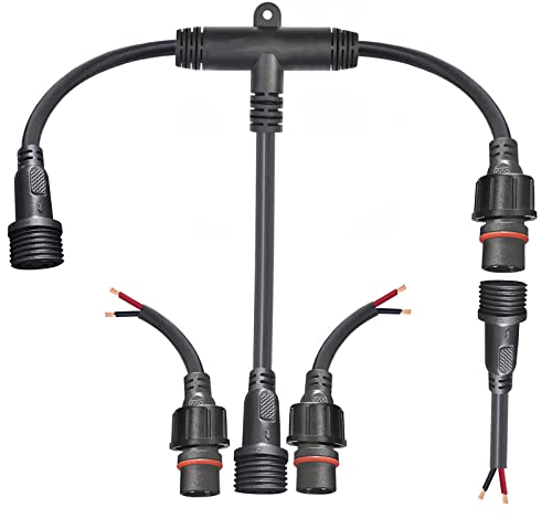 2pin Waterproof Connector,IP68 2 Core 2 pin T Shape Tee Connector,with 16WAG 1 Male Ends 2 Female End,LED Extension Cable for Car,Boat,Indoor/Outdoor LED Strip Lights. - size: T Shape connector