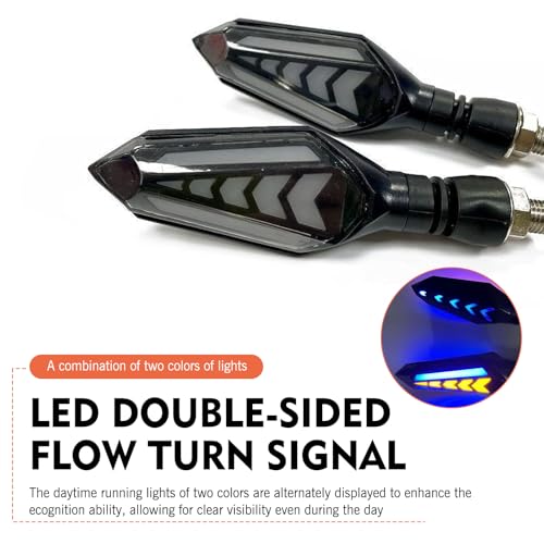 4 PCS Motorcycle Turn Signal Lights, 12V LED Arrow-shape Indicator, Dual-sided Flowing Light Effect Daytime Running Blinker, Universal Personalized Modification for Motorcycle (Blue)