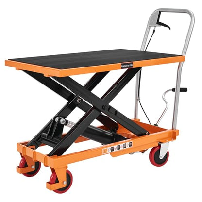 SPECRAFT 1100 lbs Hydraulic Lift Cart, Single Scissor Lift Table, 33" Max Height, 4 Wheels, Non-Slip Pad Material Handling Platform, Orange - size: 1100 lbs