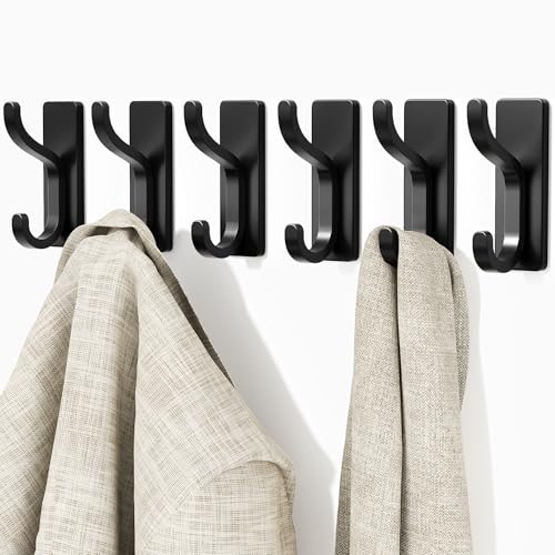 pickpiff Adhesive Wall Coat Hooks - Heavy Duty Stick-On Door Hanger, Metal Hook for Hanging Towel,Purse, Robe, Backpack, Jacket, Clothes - for Bathroom,Dorm, Closet, Kitchen - Black, 6 Pack - color: Black, size: 6 Pack