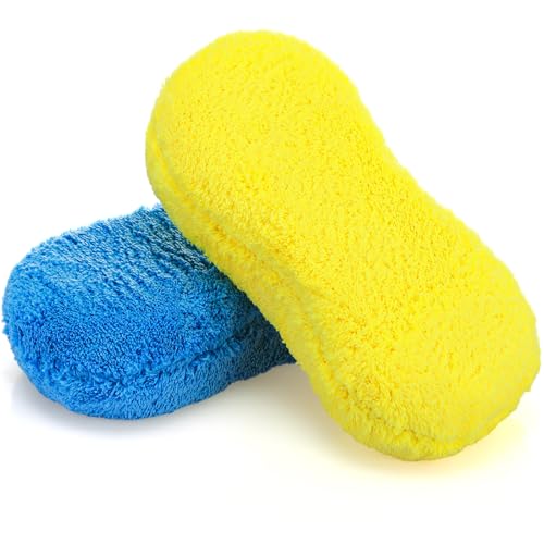 Tanlade 2 Pcs Large Car Wash Sponge for Cleaning, The Microfiber Sponges for Car Washing Supplies, Trucks and Motorcycles (Blue,Yellow) - color: Blue,yellow