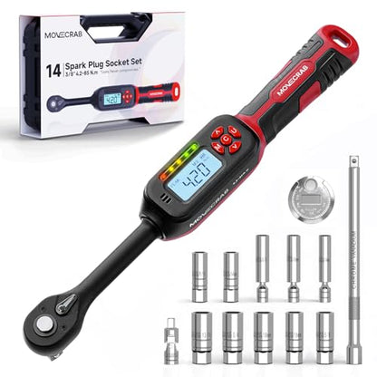 14-Piece 3/8-Inch Drive Spark Plug Socket Set with Torque Wrench (3-62.6 Ft.Lb / 4.2-85 N.m), Magnetic Swivel Socket, Universal Joint & Extension Bar, CR-V Steel for Auto Repair - size: 3/8" 14pcs-Spark 4.2-85N.m/3-62.6Ft.lb
