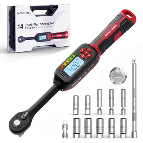 14-Piece 3/8-Inch Drive Spark Plug Socket Set with Torque Wrench (3-62.6 Ft.Lb / 4.2-85 N.m), Magnetic Swivel Socket, Universal Joint & Extension Bar, CR-V Steel for Auto Repair - size: 3/8" 14pcs-Spark 4.2-85N.m/3-62.6Ft.lb