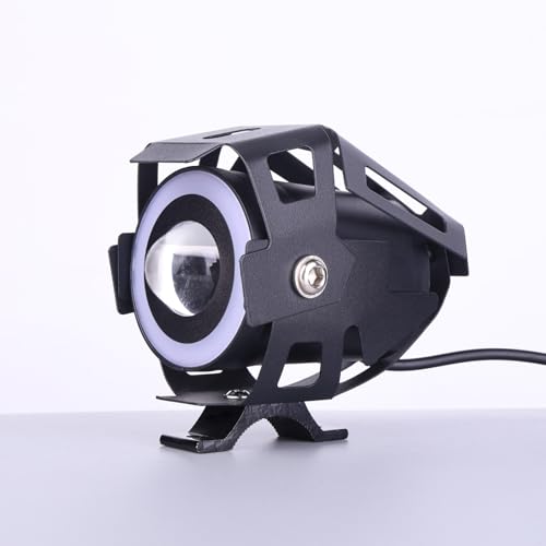 Motorcycle LED Fog Lights U7 Spotlight with High Low Strobe Beam Halo Rings White Central with U7 LED Running DRL Switches Clamps Universal Spotlights Driving Lights 2 Packs (White) - color: White