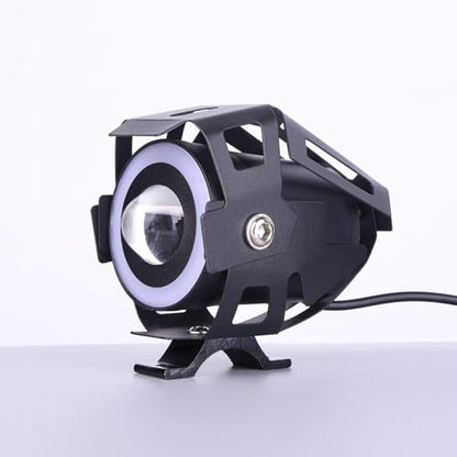 Motorcycle LED Fog Lights U7 Spotlight with High Low Strobe Beam Halo Rings White Central with U7 LED Running DRL Switches Clamps Universal Spotlights Driving Lights 2 Packs (White) - color: White