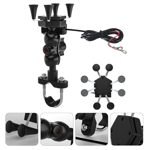 Motorcycle Phone Mount with USB Charger, X-Shaped Anti-Shake Phone Holder for Electric Bike Navigation and Quick Charging on Handlebar