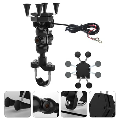 Motorcycle Phone Mount with USB Charger, X-Shaped Anti-Shake Phone Holder for Electric Bike Navigation and Quick Charging on Handlebar