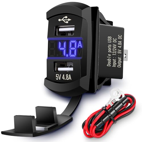 Rocker Switch USB Charger with New Updated Ammeter and Voltmeter Universal Fits Rocker Switch Panel 12V 24V Dual USB Charging Port Outlet for RV Cars Marine Boats ATVs Trailers - color: Blue, size: Dual USB Current-voltmeter
