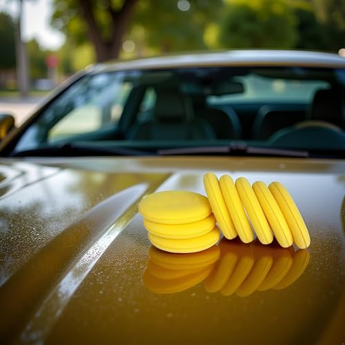 8Pcs Car Waxing Polish Sponges,Yellow Car Waxing Polish Sponges 10cm Car Detailing Applicator Pads Round Pocket Microfiber Foam,Body Repair Tools
