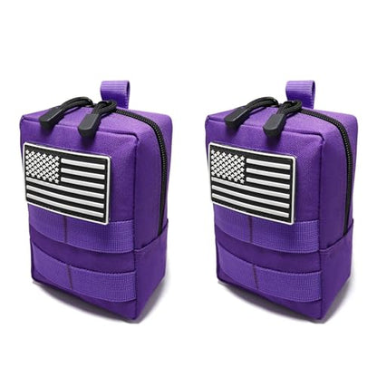 2 Pack Small Molle Pouches - Tactical Compact Water-Resistant EDC Pouch Bag Utility Belt Pouch Waist Pack Bag - color: Purple