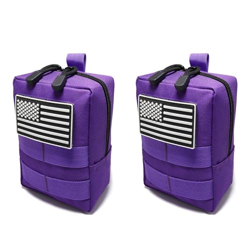 2 Pack Small Molle Pouches - Tactical Compact Water-Resistant EDC Pouch Bag Utility Belt Pouch Waist Pack Bag - color: Purple